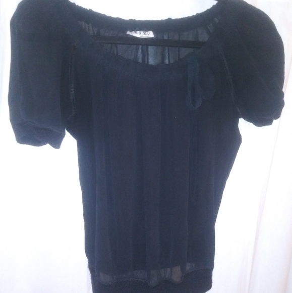 Miu Miu Tops - MiuMiu Sheer Black Blouse with Boat Neckline